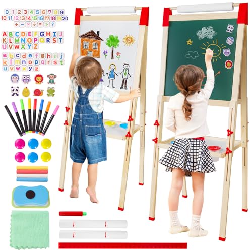 Kinder Staffelei Holz Kindertafel mit Papierrollenhalter Doppelseitige Kinder Spiel-Tafel aus Holz Kreidetafel und Whiteboard für Jungen Mädchen Kinder Staffelei Holz Kindertafel mit Papierrollenhalter Doppelseitige Kinder Spiel-Tafel aus Holz Kreidetafel und Whiteboard für Jungen Mädchen von Chidiam