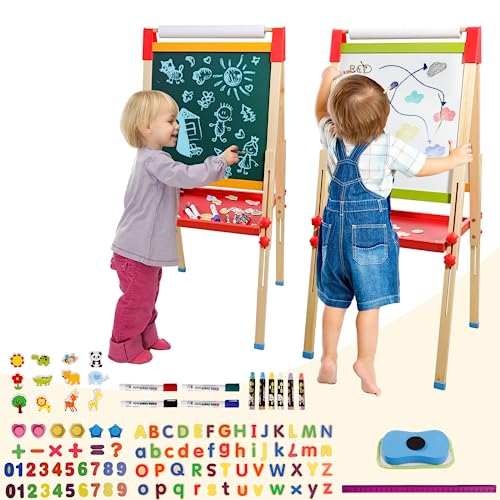 Kindertafel aus Holz mit Papierrolle Doppelseitige Whiteboard und Tafel Kinder Staffelei mit Zahlen und Anderem Zubehör für Kinder und Kleinkinder Kindertafel aus Holz mit Papierrolle Doppelseitige Whiteboard und Tafel Kinder Staffelei mit Zahlen und Anderem Zubehör für Kinder und Kleinkinder von Chidiam