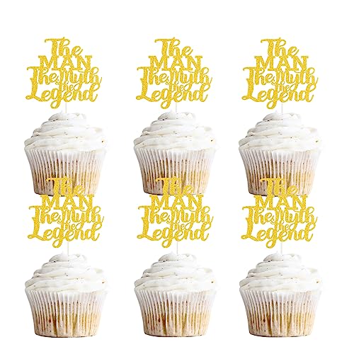 Gold Glitter The Man The Myth The Legend Dessert Cupcake Topper, 18 Stück Man Male Happy Birthday Kuchendekoration, Papa Vatertag Familie Party Dekorationen von ChienMin