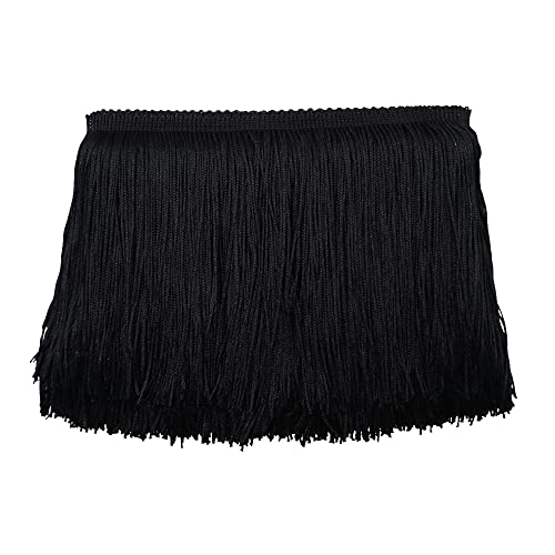 1 Rolle 10 Yards 15 cm Polyester-Quastenborte, breite Fransenborte für lateinamerikanische Kleider, Lampenschirm-Dekoration, Quaste, Nähborte (schwarz) von Chihutown