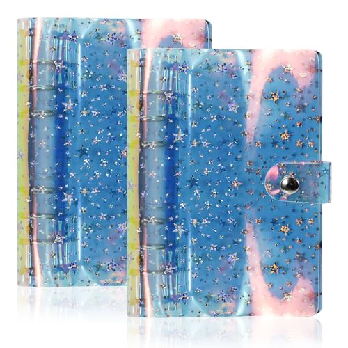2 x A6-Kunststoff-Ordner, 6 Löcher, weicher Ordner mit Kunststoffhüllen, Notizbuch, Schule, Meeting, Reisen, Bürobedarf (blau + rosa voller Sterne) von Chihutown