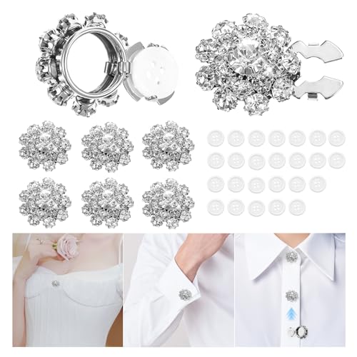 6 Sets Knopfabdeckungen, Knopfabdeckungen für Damen/Herren, Knopfabdeckungen für Damen, Blusen, silberfarbene Strass-Knöpfe (Silber) von Chihutown