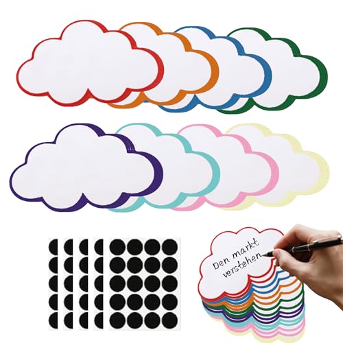 ChilArt 100 Stück Karteikarten Wolke,8 Farben moderationskarten,mit 100 Selbstklebenden Klettband,Geeignet für Studium,Büro,Präsentationen, Meetings und Mind Mapping(23x14cm) von ChilArt