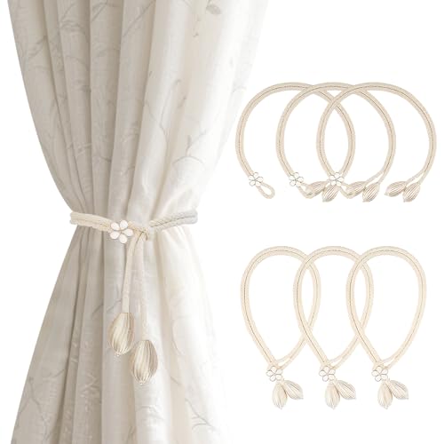 ChilArt 6 Stück Raffhalter für Vorhänge mit Blumenmuste,Handgewebt aus Baumwolle Raffhalter für Gardinen,Universell Verstellbar Gardinenhalter,Geeignet für Schlafzimmer,Wohnzimmer und Arbeitszimmer von ChilArt