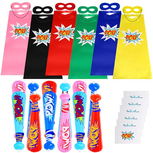 ChilArt 6Pcs Superhelden Kinderkostüm Kinder,Kinder Superheld Umhänge und Masken mit Pow aufblasbare Baseballschläger und große Superheld Aufkleber- Kindergeburtstag Geschenk ChilArt 6Pcs Superhelden Kinderkostüm Kinder,Kinder Superheld Umhänge und Masken mit Pow aufblasbare Baseballschläger und große Superheld Aufkleber- Kindergeburtstag Geschenk von ChilArt