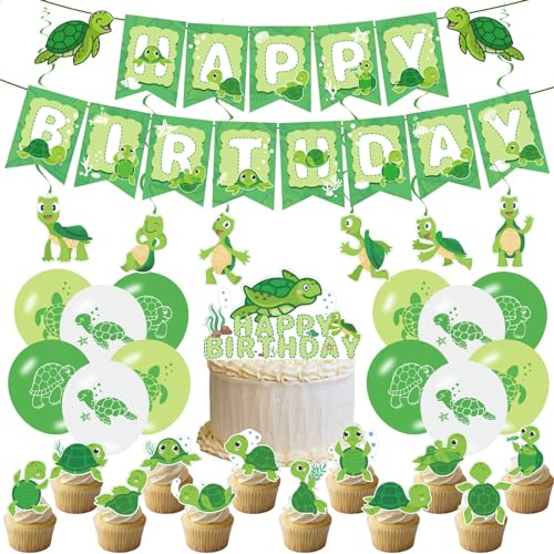 Chilfamy Schildkröten-Geburtstagsdekorationen, niedliche Schildkröten-Partyzubehör mit Geburtstagsbanner, hängende Wirbel, grüne Schildkröten-Kuchenaufsätze, Luftballons für Kinder, Tierthema Chilfamy Schildkröten-Geburtstagsdekorationen, niedliche Schildkröten-Partyzubehör mit Geburtstagsbanner, hängende Wirbel, grüne Schildkröten-Kuchenaufsätze, Luftballons für Kinder, Tierthema von Chilfamy