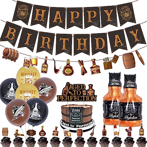 Chilfamy Whiskey Geburtstag Dekorationen für Männer, Aged to Perfection Party Supplies mit Happy Birthday Banner, Whisky Girlande Banner, Cake Toppers, Folienballons für 30. 40. 50. Vintage Party Events Chilfamy Whiskey Geburtstag Dekorationen für Männer, Aged to Perfection Party Supplies mit Happy Birthday Banner, Whisky Girlande Banner, Cake Toppers, Folienballons für 30. 40. 50. Vintage Party Events von Chilfamy