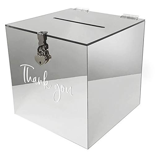 Chili Originals Acryl Geschenk Karten Box für Hochzeit | Wishing Well Wedding Card Box | Geldbox mit Herz Schloss | Briefbox für Gast Geschenke, Danke Karten, Glückwünsche | Deko Briefkasten (Silber) von Mcties