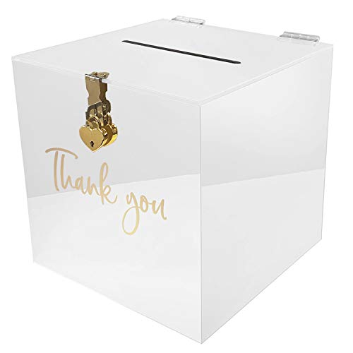 Chili Originals Acryl Geschenk Karten Box für Hochzeit | Wishing Well Wedding Card Box | Geldbox mit Herz Schloss | Briefbox für Gast Geschenke, Danke Karten, Glückwünsche | Deko Briefkasten (Weiß) von Mcties