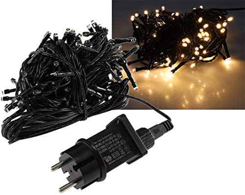 ChiliTec LED Lichterkette Aussen 10 Meter mit 100 LEDs Schwarzes Kabel Spritzwassergeschützt IP44 Beleuchtung Garten Haus Balkon Terrasse Warmweiß von ChiliTec