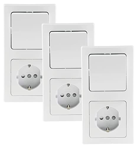 Delphi Steckdose mit Lichtschalter im Doppelrahmen 230V 2-Fach Kombination Schutzkontakt-Steckdose mit Wechsel-Schalter Rahmen Komfort Klemm Anschluss - 3 Sets Weiß Delphi Steckdose mit Lichtschalter im Doppelrahmen 230V 2-Fach Kombination Schutzkontakt-Steckdose mit Wechsel-Schalter Rahmen Komfort Klemm Anschluss - 3 Sets Weiß von ChiliTec