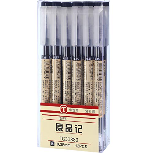 Chinco 0,35 mm Schwarzer Gel Kugelschreiber Extrafeiner Kugelschreiber für Büro Schule Bedarf (12 Stücke) von Chinco