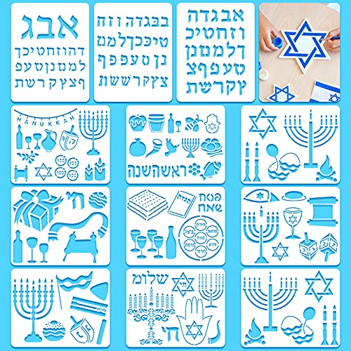 12 Stück hebräische Schablone jüdische Schablone hebräische KunststoffSchablone hebräische Alphabet Buchstaben Schablone jüdische Feiertage Bilder Schablone 9,8 x 3,9 Zoll jüdische Buchstaben von Chinco