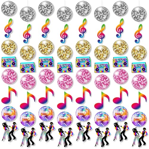 Chinco 12 Stück Disco-Party-Dekorationen je Länge 140 cm 70er Jahre Discokugel hängende Banner Discokugel Papierausschnitte Girlande Decke Retro hängende Luftschlangen für 1970er Jahre Geburtstag von Chinco