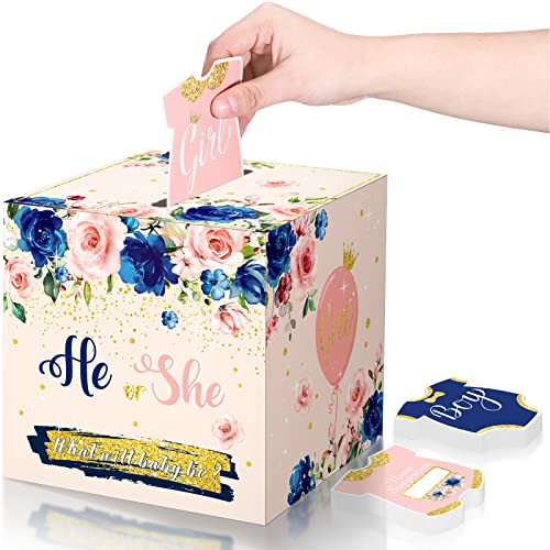 Chinco Navy and Blush Baby Gender Reveal Voting Box mit 50 Wahlurnen He or She Reveal Baby Shower Party Dekorationen Gender Reveal Party Supplies von Chinco