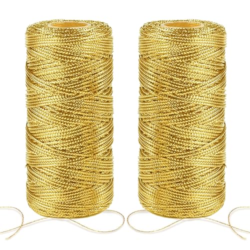 2 Rolle Gold Metallic Kordel, 100 Meter Gold Kordel Craft Cord für Geschenkpapier Dekoration Kunsthandwerk von Chingcoo