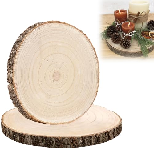 2 Stück Holzscheiben 25–28 cm, Runde Holzplatte, Paulownia Holzscheiben zum Basteln, 2cm Stärke, Baumscheibe Holzplatte Runde Natürlichem Baumscheiben für DIY Handwerk Hochzeit Weihnachtsdekoration von Chingcoo