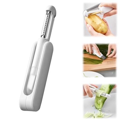 2 Stück 3 in 1 Multifunctional Rotary Paring Knife, Sparschäler, Multifunktionaler Gemüseschäler Kann Schälen Würfeln Reiben und in Scheiben Schneiden, Kartoffelschäler für Obst und Gemüse von Chingcoo