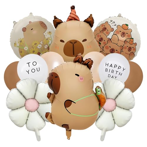 Capybara Ballons, Capybara Deko Folienballons,12 Stück mit Gänseblümchen ballon, Capybara Helium Ballons Geburtstag,Cartoon Tiere Luftballon Geburtstage für Mädchen Kindergeburtstag Deko von Chingcoo