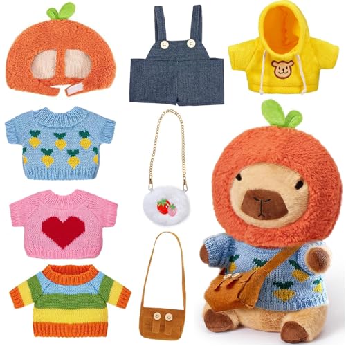 Capybara Kuscheltier, 25cm Capybara Plüschtier, Niedlichen Capibara Ankleidespielzeug mit Kleidung Hut Rucksack, Puppen Stofftier Geburtstag Geschenke Kinder Spielzeug Ab 3 Jahre für Mädchen Jungen von Chingcoo