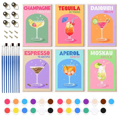 Chingcoo Malen nach Zahlen Cocktail Set für Erwachsene – DIY Acrylmalerei Set mit Pinseln und Farben, 15 * 20 cm Leinwand für kreative Entspannung (mit Rahmen) von Chingcoo