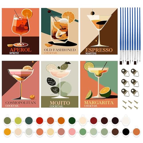 Malen nach Zahlen Cocktailgläser DIY Set,6 Stück Zum Selbermachen mit Pinsel und Polypropylenfarbe – Handgemaltes Ölgemälde-Set Für Erwachsene Und Anfänger Als Geschenk Ohne Rahmen(20 x 30 cm) von Chingcoo