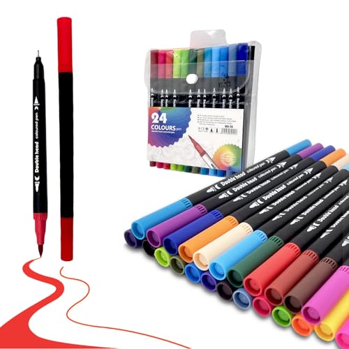ChioSun Dual Brush Pen Set Aquarellstifte, 24 Farben Pinselstifte Filzstifte 1-4 mm &0.4mm Bemalen Stifte fur Malerei, DIY Design, HolzKeramik, Leinwand, Basteln Ostern undWeihnachten von ChioSun