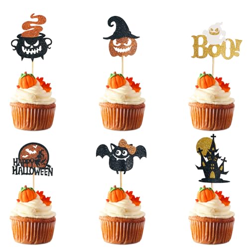 Halloween-Cupcake-Topper – 24 Stück Geist und Spinne Kuchendekoration für Halloween-Party-Dekoration, Obst-Vorspeisen und festliches Backen von Chirende