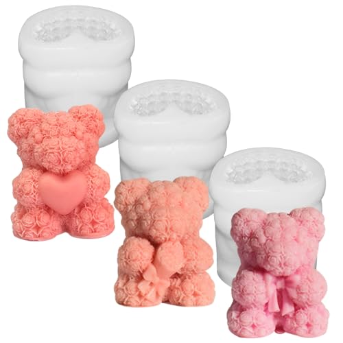 Silikonform für Fondant, Schleife, Rosenbär, 3D-Silikonform, niedlicher Teddybär, Kerzenherstellung, lebendige Tiere, Epoxidharz, Gießform für Heimdekoration, 3 Stück Silikonform für Fondant, Schleife, Rosenbär, 3D-Silikonform, niedlicher Teddybär, Kerzenherstellung, lebendige Tiere, Epoxidharz, Gießform für Heimdekoration, 3 Stück von Chistepper