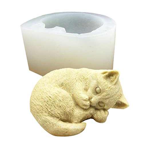 Chiyyak 3D Katze Silikonform nett Schlafende Katze Epoxidform Gießform Seifenform Kerzenform für DIY Handwerk von Chiyyak
