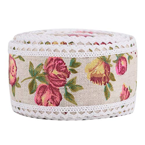 Chiyyak DIY Spitze Bedrucktes Blumen-Sackleinenband, Hessische Jute-Gürtelband, Hochzeitstuch-Dekoration, 5 M Chiyyak DIY Spitze Bedrucktes Blumen-Sackleinenband, Hessische Jute-Gürtelband, Hochzeitstuch-Dekoration, 5 M von Chiyyak