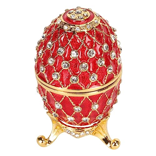 Chiyyak Keepsake Box, Lebendige Farben Zink Legierung Metall Schmuckschatulle Multi Zweck Eierform für die Aufbewahrung (Rot) von Chiyyak