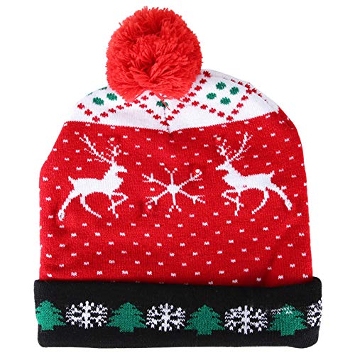 Chiyyak Luminous Christmas Hut, Universelle Größe Leuchten Warm Gestrickte Hut Neuheit Design für Weihnachten Halloween Neujahrsparty (Hirschschneeflocken) von Chiyyak