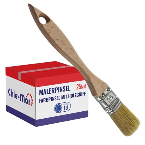 Chle-Mar – Maler Pinsel (Flach) 25mm für präzises Streichen | Breiter Pinsel für Lasur & Öl | Wiederverwendbarer Malerpinsel mit Holzgriff | Paint Brush für Holzlasur, Wandfarbe & Holzfarbe von Chle-Mar