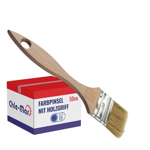 Chle-Mar – Maler Pinsel (Flach) 50mm für präzises Streichen | Breiter Pinsel für Lasur & Öl | Wiederverwendbarer Malerpinsel mit Holzgriff | Paint Brush für Holzlasur, Wandfarbe & Holzfarbe von Chle-Mar