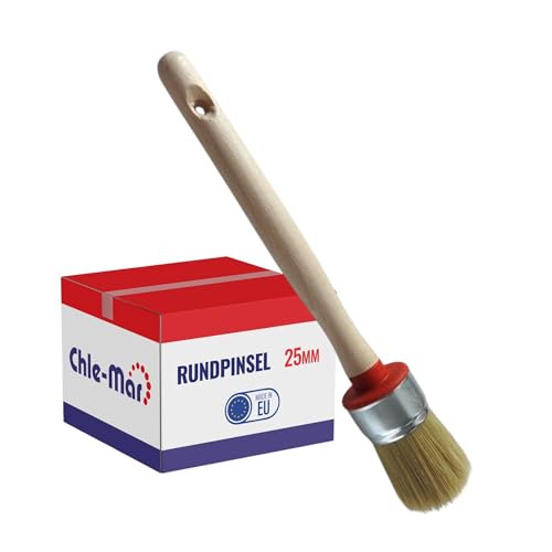 Chle-Mar - Wiederverwendbarer Rundpinsel mit Holzgriff 25mm | Ringpinsel für Lack & Lasur | Malerpinsel für Renovierung & Innenausbau | Langlebiger Leimpinsel für Holzleim, Wand & Möbel von Chle-Mar