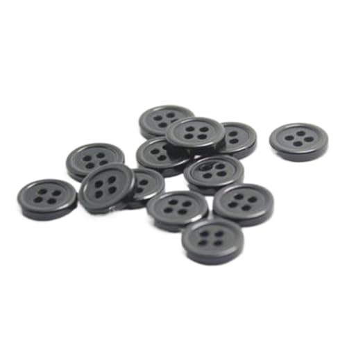 Hemdknopf mit vier Ösenknöpfen aus Kunstharz mit dünner Kante, Schwarz, 12,5mm-10 Stk von Chlikeyi