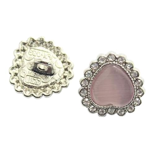 Herzförmige Metallknöpfe mit Strasssteinen für Damenhemden, Rosa, 12,5mm-10 Stk von Chlikeyi