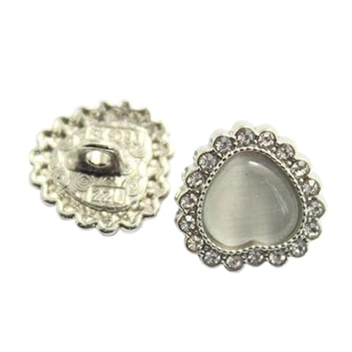 Herzförmige Metallknöpfe mit Strasssteinen für Damenhemden, Weiß, 12,5mm-10 Stk von Chlikeyi