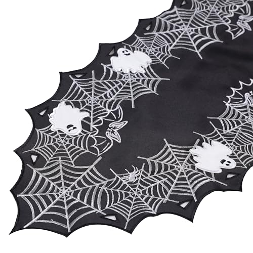 Chlophy Halloween-Tischläufer, schwarzes Spinnennetz, Gothic-Stickerei, für Küche, Esszimmer, Halloween-Dekoration, Zuhause, Party, Tischdekoration (33 x 183 cm) von Chlophy