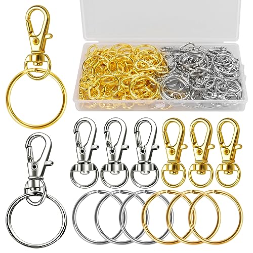 100 Stück Schlüsselringe Karabinerhaken Klein Schlüsselanhänger Drehgelenk Karabiner Edelstahl mit Kunststoffbox Schlüsselanhänger Machen Basteln(Silber+Golden) von Chmejia