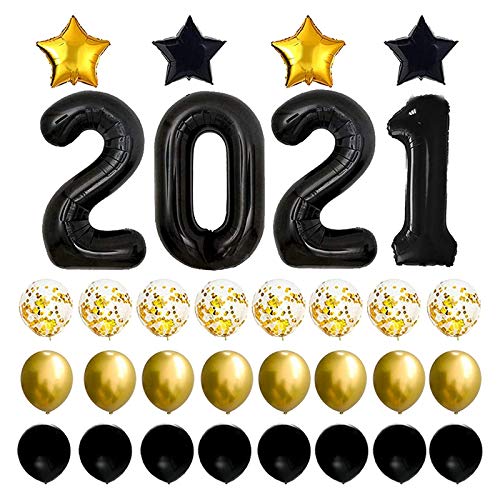 Chnegral 40 Zoll Schwarz 2021 Luftballons, Silvester Party Dekorationen 2021, Abschlussfeier, Schwarz und Mylar Luftballons von Chnegral