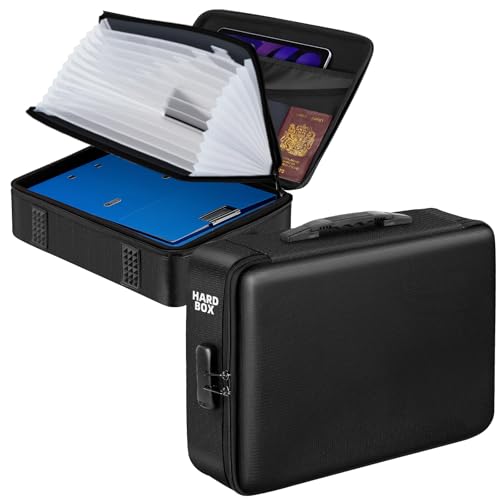 Feuerfeste Dokumentenbox mit Schloss und Schultergurt, Hartschalen-Etui mit Akkordeon-Aktenordner, mehrlagig, tragbar, Heimbüro, Dunkelschwarz Feuerfeste Dokumentenbox mit Schloss und Schultergurt, Hartschalen-Etui mit Akkordeon-Aktenordner, mehrlagig, tragbar, Heimbüro, Dunkelschwarz von Chokoter