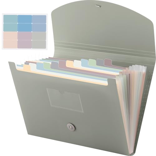 Cholemy Fächermappe, 13 Fächer, Aktenordner mit Etiketten, A4, Briefgröße, Quittungen, Dokumente, Organizer, Kunststoff, erweiterbare Aktenordner für Büro, Klassenzimmer, Zuhause (grün) von Cholemy