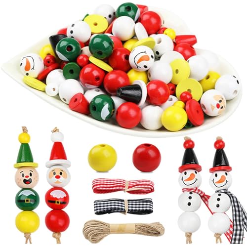 ChongKuan Holzperlen Schneemann Gesicht Mit Weihnachten Köpfe Weihnachtsmann Holzkugeln Schneemanngesicht (360 Stück) von ChongKuan