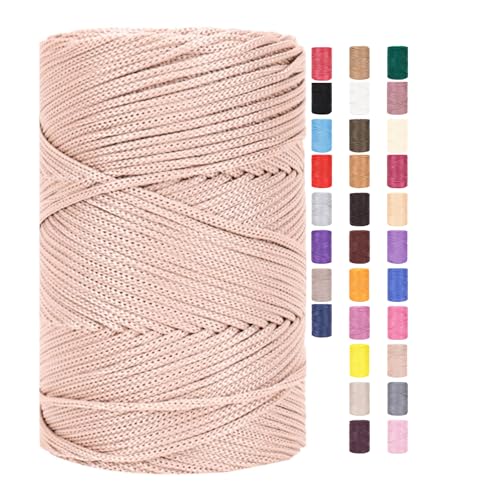 Rope Garn 3mm X 225m Zum Häkeln Makramee Taschen Baumwollschnur Polyester Bäckergarn Baumwollkordel Macrame Cord Baumwollgarn Baumwollfaden Geflochten Textilgarn Körbe Easy Yarn (15,3 Stück) von ChongKuan