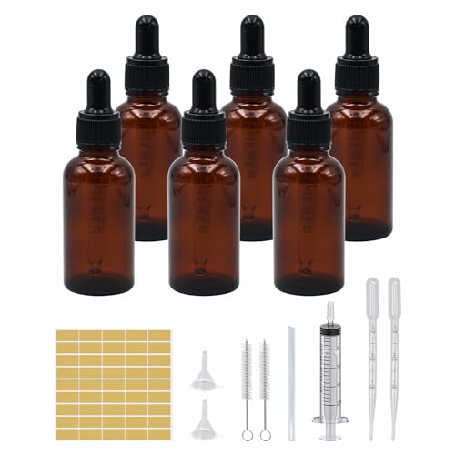 Chornow 6Stk 30ml Braunglasflaschen pipettenflasche,glasflasche pipette inkl. Hilfszubehör Tropfflasche Flasche für Ätherische Öl, Parfümöle,Aromatherapie,Düfte,Flüssigkeit (30ml) von Chornow