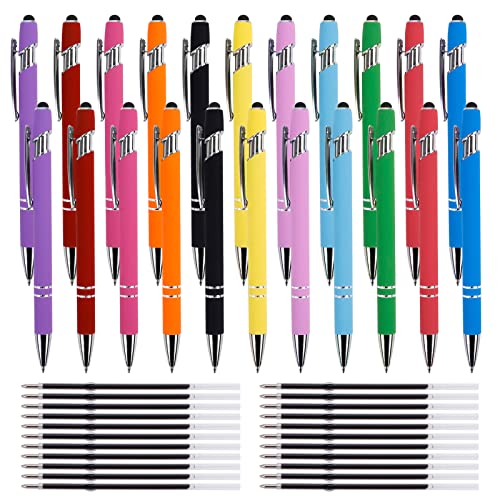 Chostky 22PCS 2 in 1 Stylus-Kugelschreiber, einziehbarer Bildschirm-Touch-Stift mit 22 Minen, Kugelschreiber mit Stylus-Spitze, kapazitiver Stift mit schwarzer Tinte für Touchscreens von Chostky