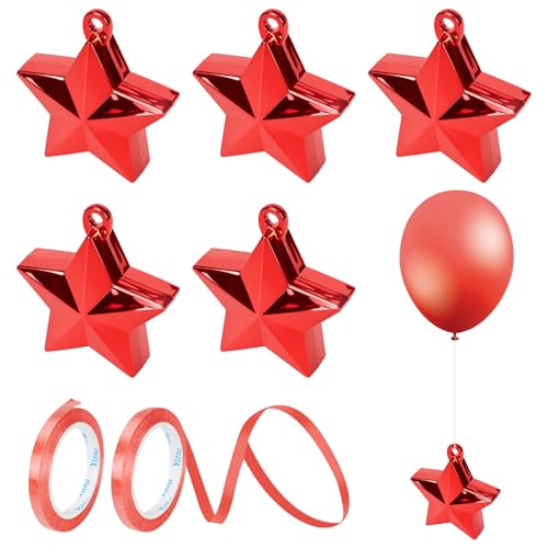 Chovbe 6 Stück Ballongewicht mit Band, Sternfolie Helium Ballongewichte für Geburtstage, Partys, Hochzeiten, Tischdekorationen und Feiern (Schwarz, mit 2 Rollen 5M Band) von Chovbe