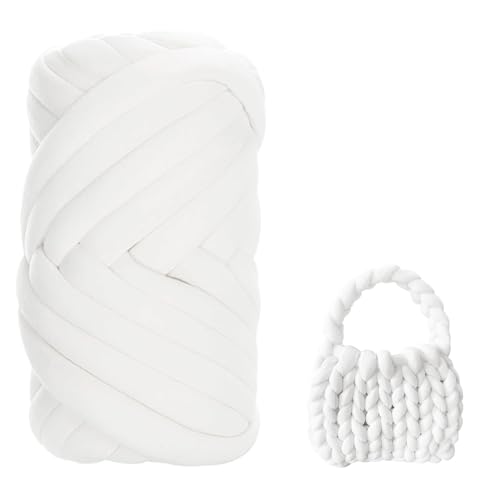 Chovbe Handstrickgarn 500g, Chunky XXL Armstricken Wolle, Schlauchgarn für DIY Tasche, Decke, Dekoration (Weiß) von Chovbe